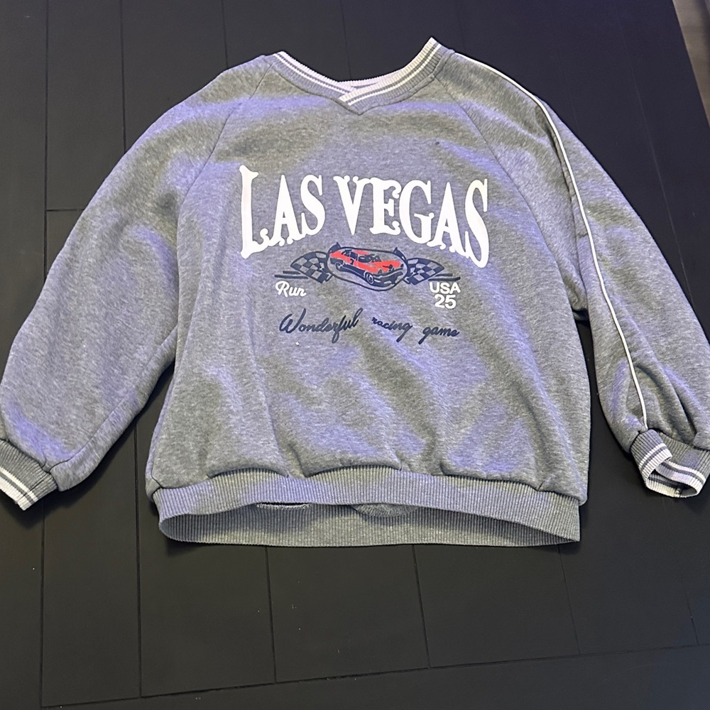 SHEIN Gray V-Neck Las Vegas Sweater